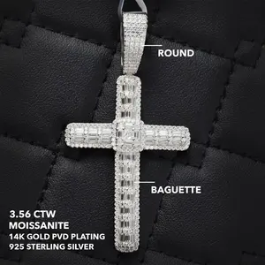 Colgante de Cruz Vintage con Moissanita de Corte Brillante Redondo de 3.56 CTW en Plata de Ley 925 para Mujer, Tishya Diamond, Regalo - Product Image 1