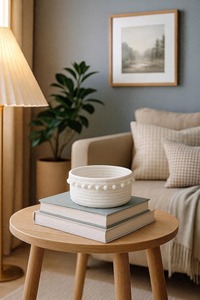 Ensemble de 4 paniers en macramé blancs, élégants, faits à la main, organisateur de rangement pour la décoration de la maison, chambre à coucher, salon et salle de jeux, en provenance d'Inde - Product Image 4