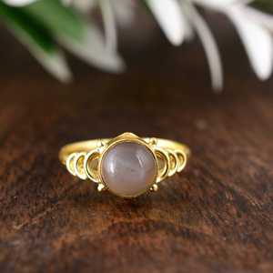 Brass <b>Ring</b> Rose Quartz Boho <b>Dainty</b> <b>Ring</b> Women Brass <b>Ring</b> 18k Gold Plated Nature Floral - Product Image 2