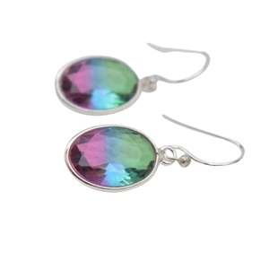 Pendientes de piedras preciosas de topacio místico, pendientes de topacio ovalados de plata de ley sólida 925 para mujeres y niñas, pendientes colgantes de plata, plata - Product Image 1