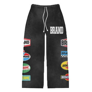 New Custom Casual Solid Distressed Drawstring Stacked Flared Winter Tracksuit Acid <b>Washed</b> Lightweight Unisex Sweatpants Hoodie - Product Image 6