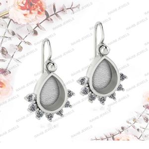 2025 nouveau à la mode 925 argent Sterling femmes mariage Fine CZ ensemble 6x8mm larme vide balancent boucle d'oreille Semi montage placage - Product Image 6
