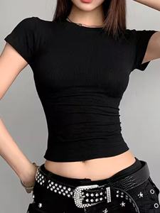 Camiseta sin mangas para mujer al por mayor con logo personalizado, top corto de seda/algodón de manga corta con cuello en V y estilo único - Product Image 6