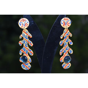 Pendientes de aro dorados para niñas y mujeres, partywear meenakari tradicional, con pasador de latón - Product Image 5
