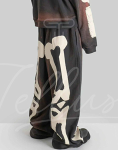 Pantalones de chándal con cordón de pierna ancha con estampado de esqueleto, pantalones de chándal acampanados, pantalones de pierna recta de lana, pantalones de chándal lavados Vintage - Product Image 5