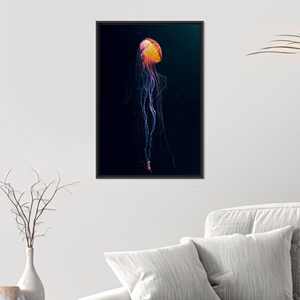 Modern Jellyfish Canvas Print - Orange Underwater Art for Home Decor,Black <b>Framed</b> - Product Image 1