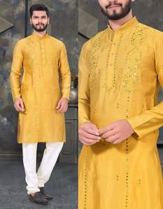 Bordado pesado algodón rayón Kurtas ropa de fiesta de seda Formal para bodas adorno trasero delantero ropa India pakistaní - Product Image 1