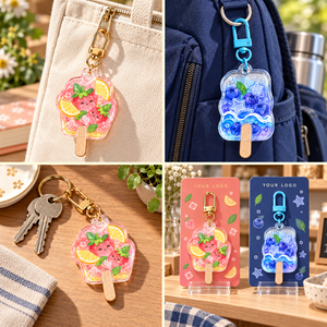 Llavero personalizado de acrílico transparente con diseño de paleta de fruta, impreso UV a doble cara, con palo de madera, colgante para bolso, venta al por mayor, fabricación OEM ODM - Product Image 3