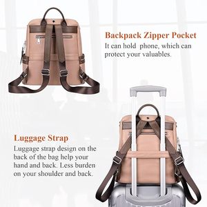 Mochila de Cuero Rosa para Mujer, Bolso de Hombro para la Universidad, Bolso Cruzado con Compartimento para Portátil, Mochila de Viaje - Product Image 6