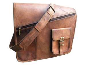 World Craft Impex 11*15 Inch Genuine Goat Leather <b>Messenger</b> <b>Bag</b> Brown Color Handcrafted Vintage Double Pocket <b>Men</b> Laptop <b>Bag</b> - Product Image 4
