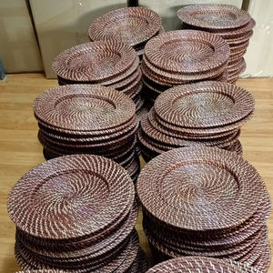 Vietnam Handmade Dark brown Rattan <b>Wicker</b> Charger Plate Natural Round <b>Placemats</b> for Farmhouse Table Restaurant Event Decor - Product Image 1