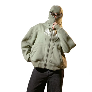 High Quality Men's 100% Cotton <b>Blended</b> Thermal Full Face Zip-up Hooded Waterproof Oversized Fashion for Fully - Product Image 2