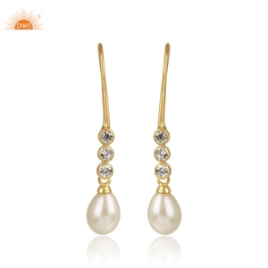 Best Selling 18k Flash Gold Plated Fine Sterling Silver Freshwater Pearl <b>Dangle</b> <b>Earring</b> For Women Custom Jewelry Manufacturer - Product Image 1
