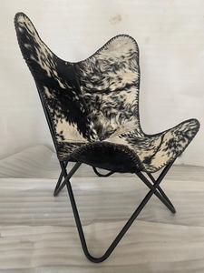 Genuine Butterfly Chair with Rustic Design Black and White Goatskin Leather Foldable Iron Frame-for Outdoor Bedroom Leisure - Product Image 4