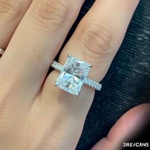 3.78 TCW Radiant Cut Moissanite Three Row <b>Vintage</b> Engagement <b>Ring</b> 14k Solid White <b>Gold</b> - Product Image 4