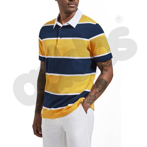 เสื้อโปโลแขนสั้นลายทางลำลองคอปกผ้าปิเก้ เสื้อโปโลสำหรับตีกอล์ฟ ลวดลายตัวอักษรพิมพ์ลายแบบวินเทจ ไซส์ใหญ่ เสื้อโปโลผู้ชาย - Product Image 6