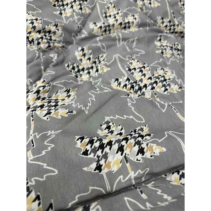 Lokce Patterned Quilt 155 X 215 Single Gray Leaves