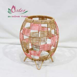 Traditional Poly <b>Rattan</b> Weaving <b>Lantern</b> with Glass Candle Holder and Handle for Home Decoration Direct From Vietnamese Factory - Product Image 3