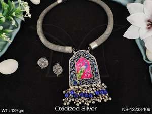 Bijoux indiens en argent oxydé et poli, ensemble de colliers oxydés, belle Figure de fête, Style fantaisie, à la mode - Product Image 2