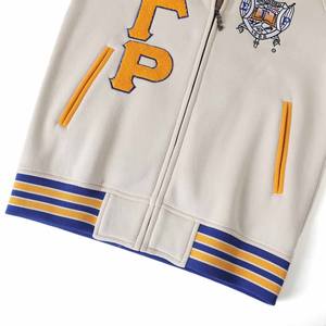 Groh sigma gamma rho <b>Neutral</b> Fleece Varsity Jacket stand color chenille embroidery Greek letter crimson color - Product Image 5