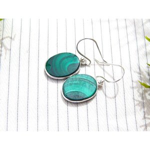 ต่างหูพลอยมาลาไคต์ของผู้หญิงทำด้วยมือเครื่องประดับสำหรับงานแต่งงานเงินแท้แหวนชั้นดีหรูหราเหมาะสำหรับ Gift-E0053-GS แต่งงาน - Product Image 1