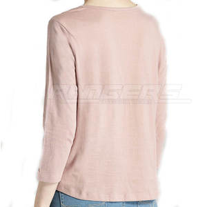 Camiseta de Manga Larga para Mujer, Color Rosa Té, Algodón Suave Elástico, para Uso Diario, Ajuste Personalizado, OEM, Venta al por Mayor - Product Image 2