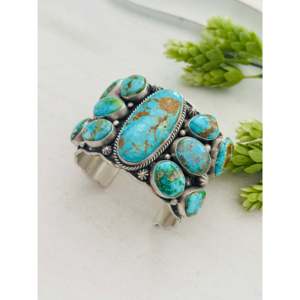 LeRoy James Sonoran Mountain Turquoise & Sterling <b>Silver</b> Cluster <b>Cuff</b> <b>Bracelet</b> Fashionable Accessory - Product Image 3