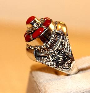 แหวนปะการังสีแดงทำด้วยมือคุณภาพสูงของเนปาลแหวนเงิน925โรสโกลด์แหวนหมั้นของขวัญสำหรับผู้หญิง OEM - Product Image 6