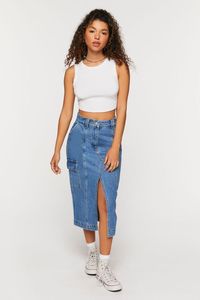 Falda Midi de Mezclilla Lavada a la Piedra para Mujer, con Abertura Lateral, Silueta Recta, Estilo Casual, para Primavera, 100% Algodón - Product Image 6