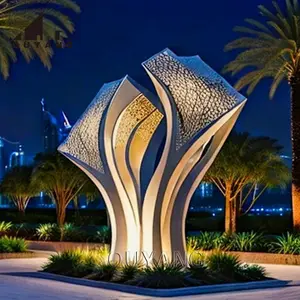 QUYANG 야외 대형 장식 동상 현대 금속 예술 추상 스테인레스 스틸 나무 조각