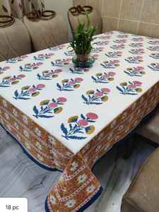 Nappe en coton 100% au design floral élégant, fabriquée à la main, artisanale traditionnelle, impression de blocs à la main, couverture de table élégante. - Product Image 4