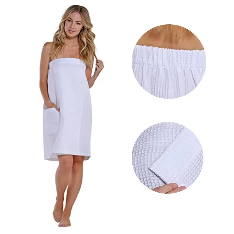 Custom Knee Length 100% Cotton Lightweight Quick-dry Waffle Spa Bath Body Wrap Towel for Women