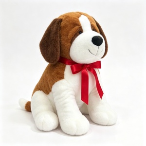 Peluche personnalisée Beagle, jouet en peluche chien doux avec nœud rouge, peluche chien marron et blanc - Product Image 2