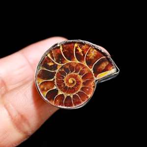 แหวนอัญมณีแอมโมไนต์ธรรมชาติทำจากเงินสเตอริง925แหวนหมั้นครบรอบปีของผู้หญิงคริสเตียนคลาสสิก - Product Image 4