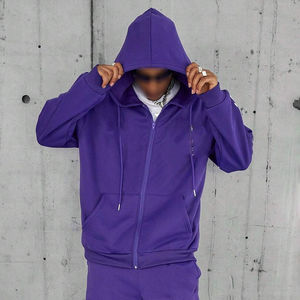 Personalizado de los hombres 100% de algodón French Terry Heavyweight de gran tamaño Zip up Drop Shoulder Streetwear Sudadera con capucha para los hombres - Product Image 3