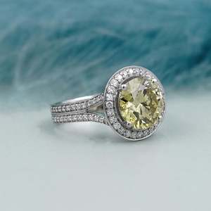 IGI Certified Fancy Yellow Round <b>Diamond</b> <b>Ring</b> Split Shank Engagement <b>Ring</b> with Halo - Product Image 2