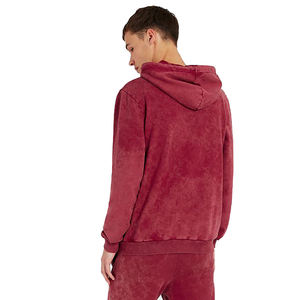 Sudadera con Capucha Personalizada para Hombre, de Algodón Grueso 100%, Estilo Urbano, Lavado Ácido Decolorado al Sol, Color Rojo Informal, OEM - Product Image 5