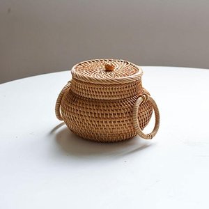 Tienphong Wholesale Round Rattan Box With Lid and Handle Shelf Basket Desktop <b>Storage</b> Basket <b>for</b> Home Farmhouse <b>Kitchen</b> - Product Image 5