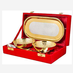 Hot Selling Eco-Friendly Finest Quality Polished Brass Classic Customizable Giftware Bowls Set Flower Motif Two Tone Gold Silver - Product Image 1