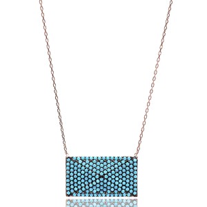 Pendentif rectangulaire en pierre de turquoise nano, fait main en Turquie, en argent, élégant et tendance, vente en gros - Product Image 3