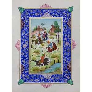 Persian <b>Miniature</b> Handmade With Unique Design And Colorful Authentic Art 7 X 9.5 Abcpm0108 - Product Image 1