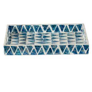 Plateau en nacre bleu géométrique triangulaire rectangulaire fait à la main pour servir et décorer, idéal pour la décoration de la maison moderne et luxueuse - Product Image 2