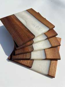 Posavasos de madera maciza grabados estilo océano resina bambú madera para playa boda favores regalos personalizados para invitados - Product Image 3