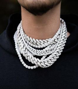 Moissanite Diamant Personnalisé Glacé Cubain Lien Chaîne En Argent Sterling 925 Moissanite Collier Hip Hop Bijoux Collier Bracelet - Product Image 2