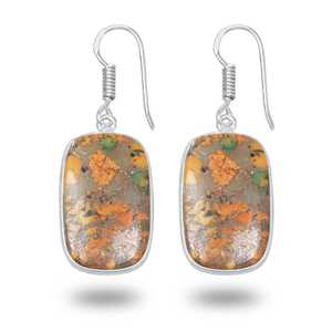 ต่างหูเงินแท้ทำด้วยมือ925แข็งมาพร้อมกับต่างหูตะขอพลอยรูปหินอ่อน Sabalgarh แท้ (Fruit Jasper) - Product Image 4