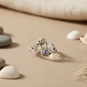 Anillo de Plata 925 con Piedras Preciosas de Diseño Moderno para Mujer, Joyería de Moda con Baño de Oro, Forma Geométrica, Talla Única - Product Image 1