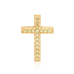 Simple Croix 925 Argent Sterling Péridot Rond Cabochon Pierre Verte Pendentif Prong Réglage Bijoux Noir Vendredi Cadeau De Noël - Product Image 1