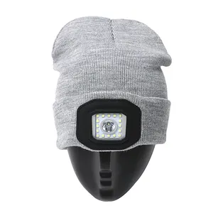 发光二极管豆豆帽带灯充电发光二极管头灯帽冬季安全头灯户外遛狗用保暖针织帽