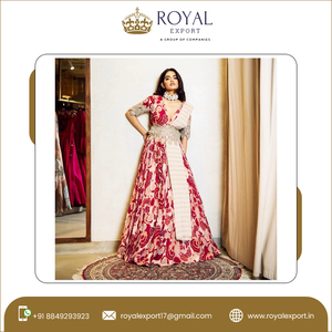 ชุดผ้าไหมจีนพิมพ์ลายหรูแบบดิจิตอล,พร้อมแขนเย็บปักถักร้อยใส่ไปงานปาร์ตี้ชุดยาว Anarakali และชุด Dupatta - Product Image 5