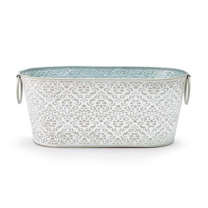 Grande jardinière en étain en relief blanc en métal vieilli à la mode avec une utilisation robuste en métal bon marché pour la maison jardin et balcon décor - Product Image 3